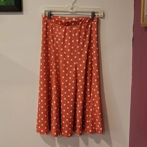 Vintage orange with white polka dot midi skirt